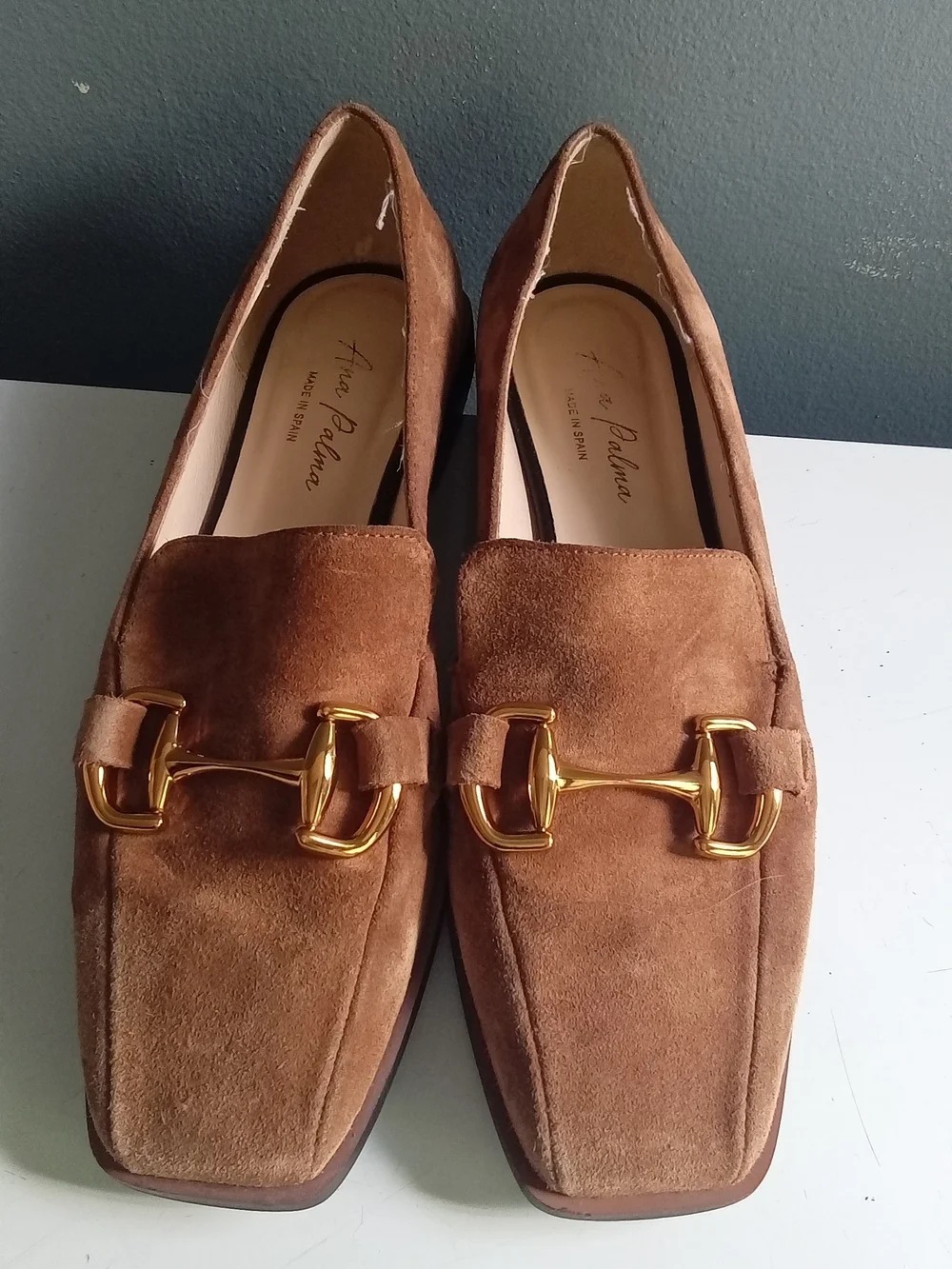 Ana Palma Brown Suede Horsebit Loafers Square Toe Made‎ in Spain Womens Shoes